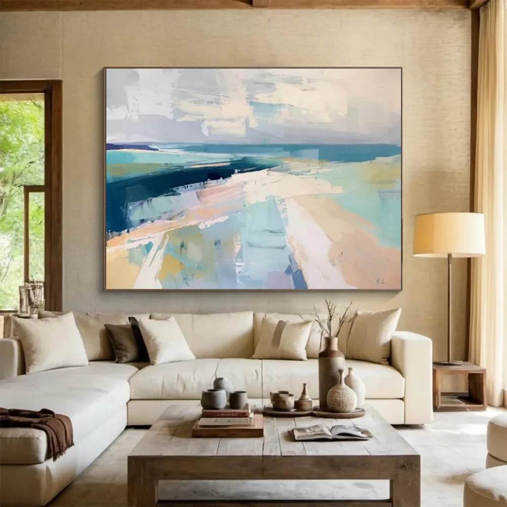 Coastal Hand-painted Soft Bedroom Room Abstract Artwork XH96H